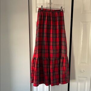 Cupshe Red Plaid Tiered Maxi Skirt | Elastic Waist | Size Small